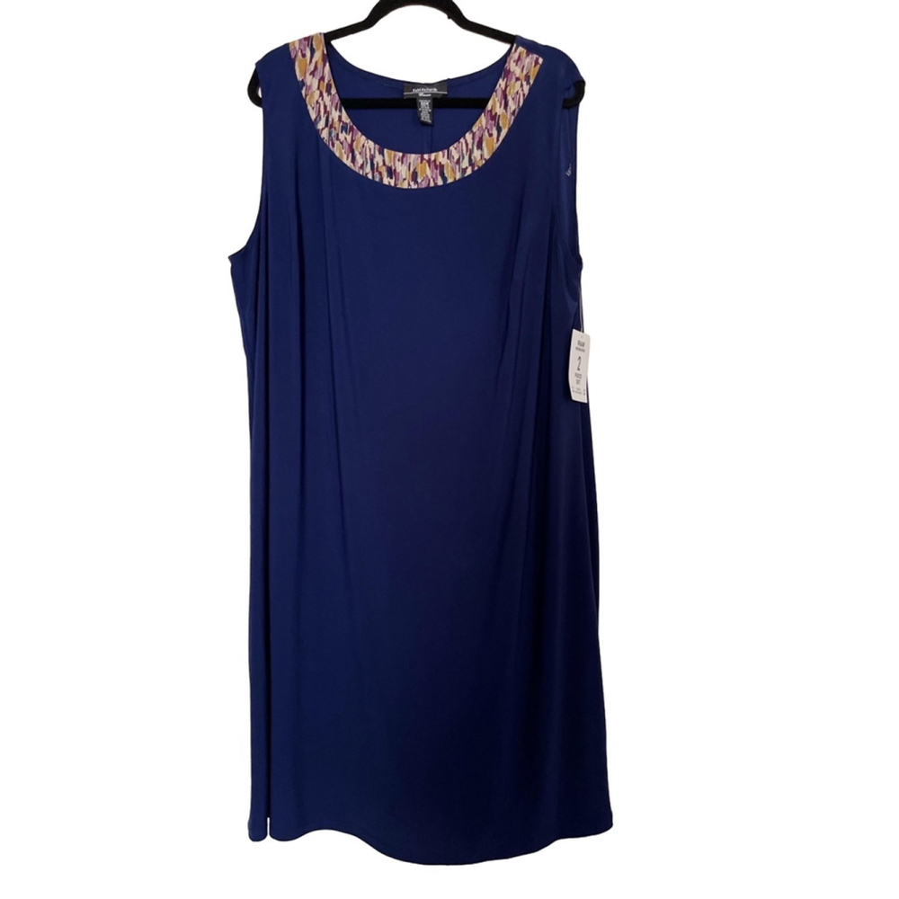 NWT Women R & M Richards Dress Size 22W Navy Multi color collar